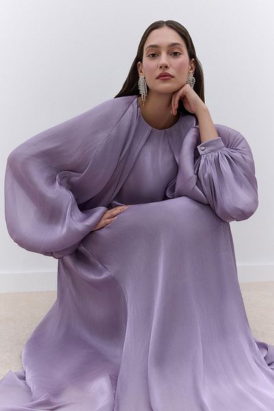 Manuka Fliederfarbenes Kleid mit weitem Ärmel