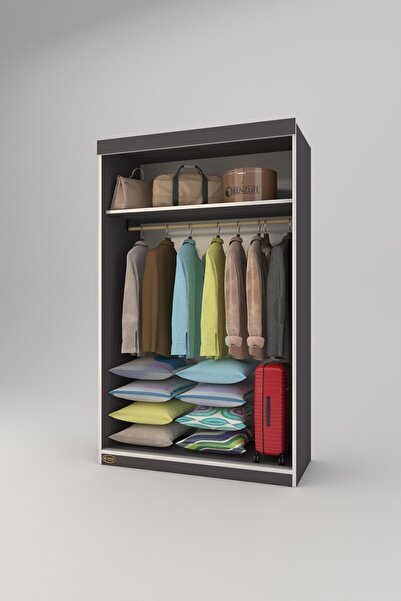 Kenzlife Gardırop Sürgülü Kapaklı Kapılı Karanfil110 Gri Gardolap Dolap