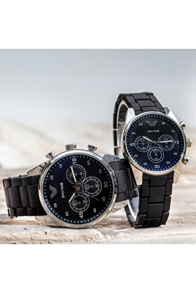 Spectrum Siyah Silikon Kordonlu Silver Spor Çelik Kasa Sevgili Saatleri ST-303411