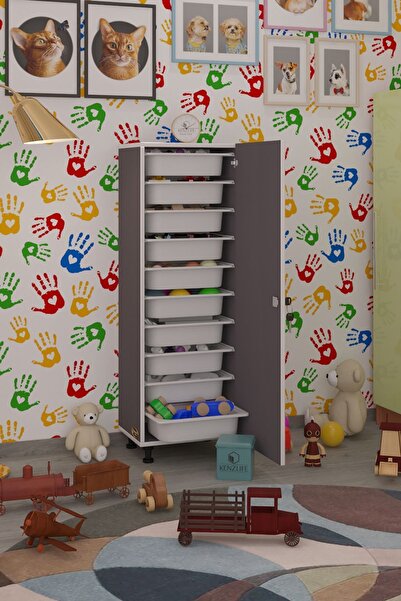 Kenzlife Sepetli Kilitli Mutfak Dolabı Ruberukilit Gri 134X45X30 Banyo Çamaşır Beyaz 10 Lu Sepet
