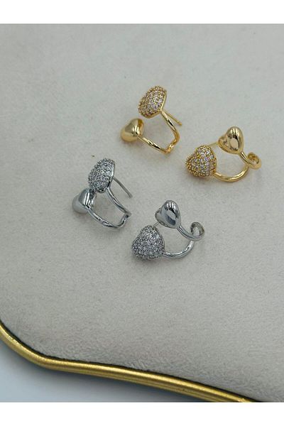 MyladyAccessoriess Zircon Stone Double Heart Detail Earrings (Brass Plated) Gold