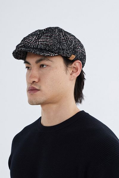 Nordbron Men's Black Checkered Thick Cap Hat with Label Detail Elastic Design Wool Soft Textured Bondez