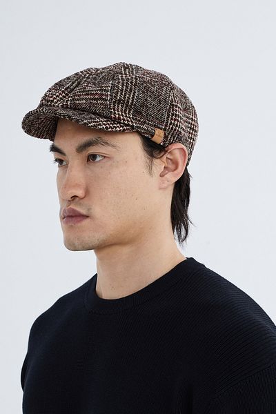 Nordbron Men's Brown Plaid Wool Cap - Fully Fitted Bondez with Durable Elastic Head