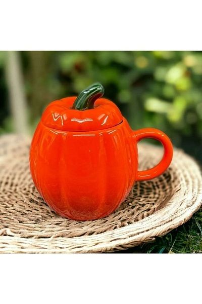 Viyalente 3-Piece Ceramic Lids Pumpkin Mug - Spice Holder with Lids 200ml Mug Cup