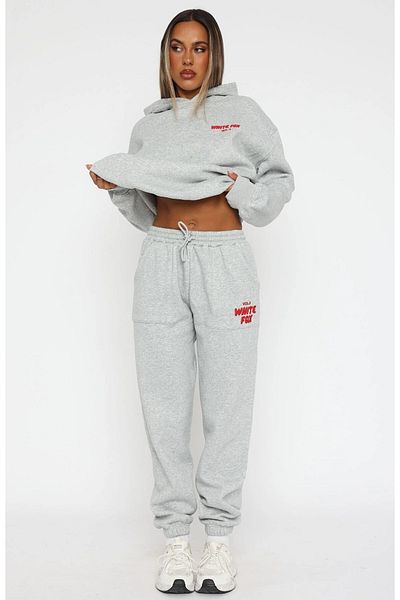 The Champ Clothing White Fox Women - بنطال رياضي بخصر مطاطي مطبوع باللون الرمادي