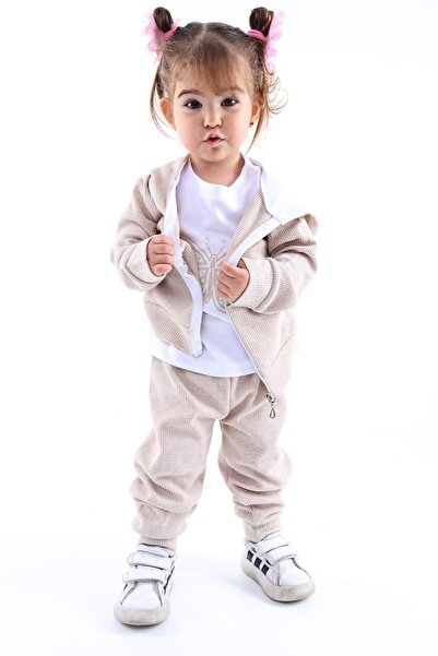 minikiss Pleteno Tkanina sa kapuljačom, set od 3 dela za devojčice