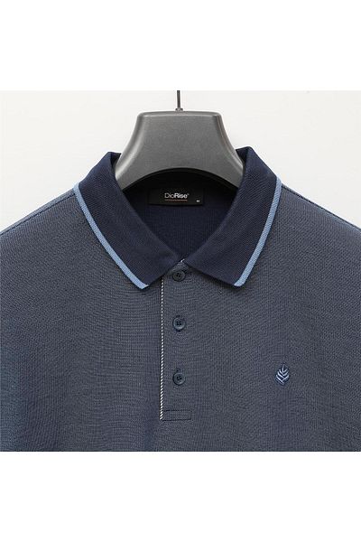 Dio Rise Tricou polo subțire cu mânecă lungă pentru bărbați - IS-201 - marin - iarbă albastru