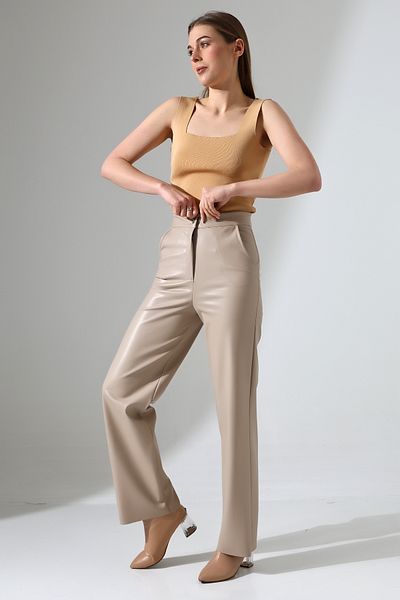 Zula Moda ΓΥΝΑΙΚΕΙΟ ΠΑΝΤΕΛΟΝΙ PALAZZO από συνθετικό δέρμα