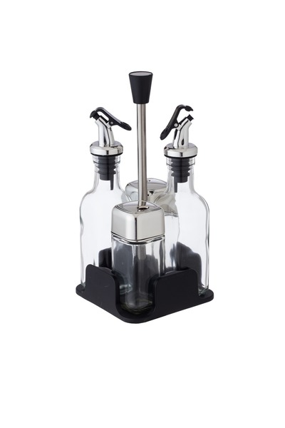 Dania طقم مكون من 4 قطع من مزيتة وحامل باللون الفضي مع حامل