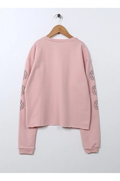 Kübra Tekstil Girl's Floral Printed Crop Sweatshirt - Cotton Body, Sweat