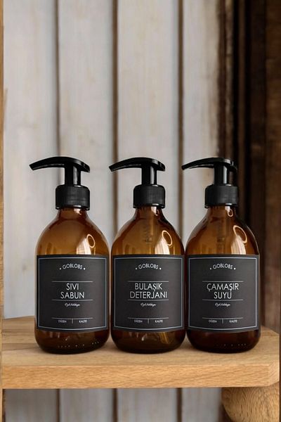 GO BLOBS Set of 3 300ml Black Labeled Amber Bottle Liquid Soap & Dishwashing Liquid & Bleach