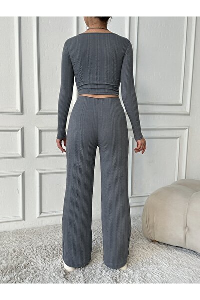 The Base Women's Smoked Knit Pattern Lina Bottom Top Set