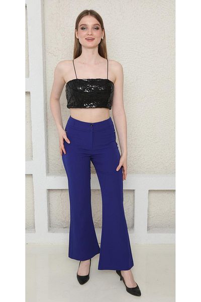 ŞİNDO GİYİM Women's High Waist Spanish Leg Fabric Pants
