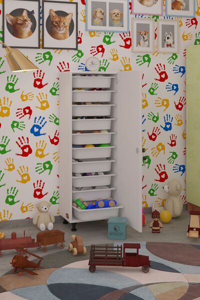 Kenzlife Sepetli Mutfak Dolabı Ruberukapak Byz 134X45X30 Kapaklı Banyo Çamaşır Beyaz 10 Lu Sepet