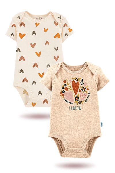MAHFEL 2-Piece 100% Cotton Organic Printed Snap Fastener Baby Bodysuit
