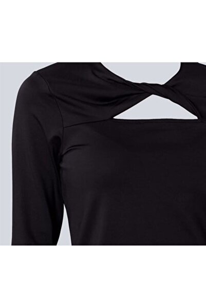 Kübra Tekstil Bluză neagră decoltată pentru femei/Body/Badi 2187