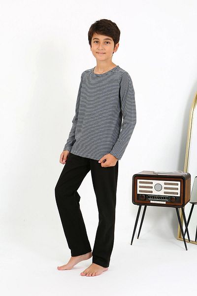 Akbeniz Σετ Πιτζάμες Boy's Grey Combed Cotton - Μακρυμάνικο 20438