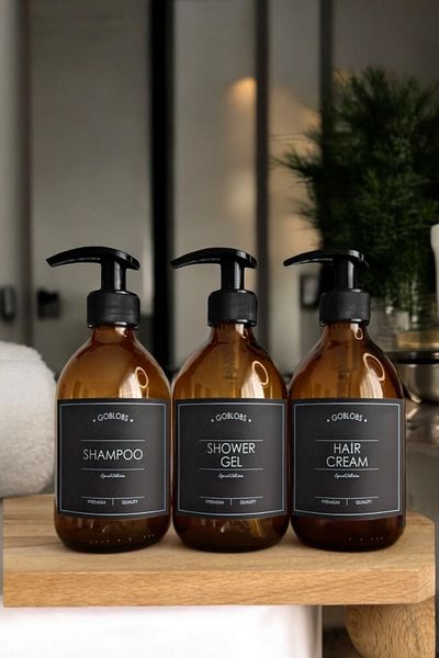 GO BLOBS 300ml Black Bottle Amber Set - Shampoo, Shower Gel and Hair Cream