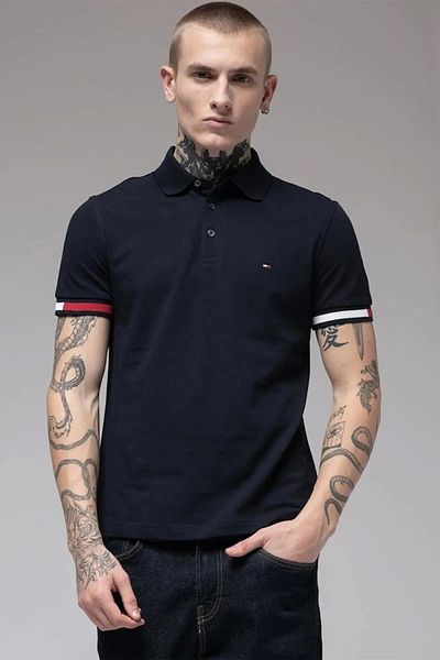Tommy Hilfiger Men's Navy Blue Polo Neck T-Shirt