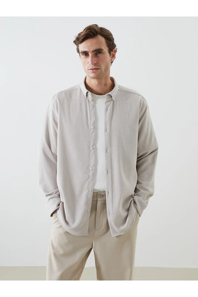 LC Waikiki LCW Vision Bej Regular Fit Uzun Kollu Kadife Erkek Gömlek