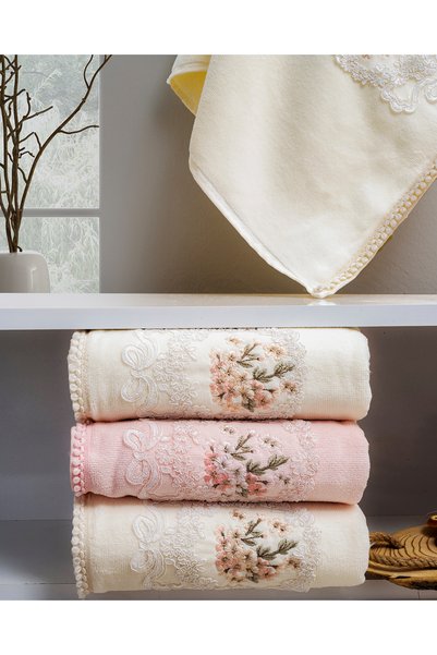 Hazangülü Buldan Üretim Elite Dowry Embroidered Velvet 6-Piece Kitchen Towel I 30X50