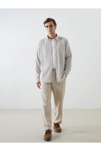 LC Waikiki LCW Vision Bej Regular Fit Uzun Kollu Kadife Erkek Gömlek