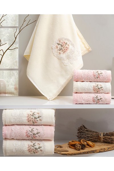Hazangülü Buldan Üretim Elite Dowry Embroidered Velvet 6-Piece Kitchen Towel I 30X50