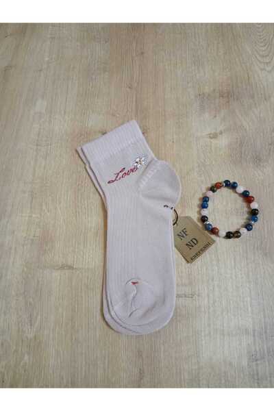 ENEFENDİ Розови дамски чорапи - с флорален мотив с камъчета, ароматизирани и ...