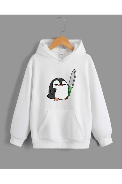 Bravebell Bela majica sa kapuljačom sa printom ubilačkog pingvina, unisex, ve...