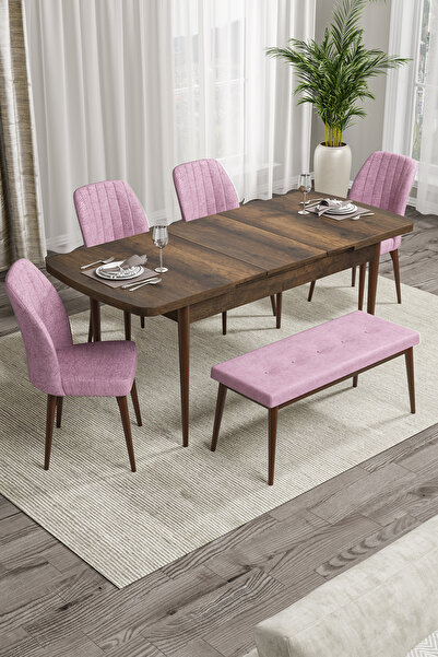 Canisa Rio Serisi 80x132 Açılabilir Mdf Mutfak Masası Takımı Barok Desen Masa...