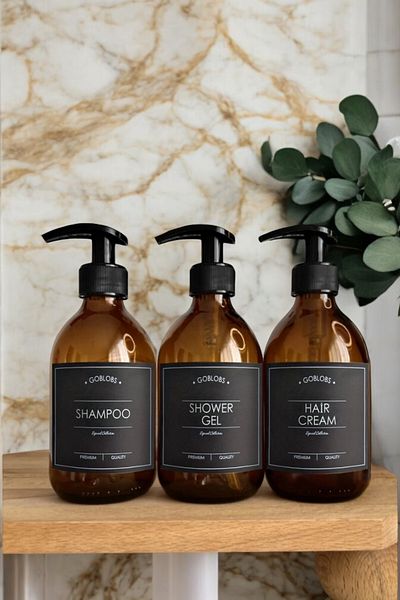 GO BLOBS 300ml Black Bottle Amber Set - Shampoo, Shower Gel and Hair Cream