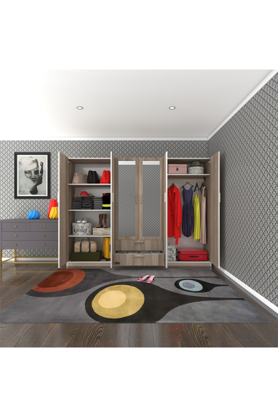 Kenzlife Gardırop 6 Kapılı Çekmeceli Begonvil240 Crd Aynalı Kapaklı Gardolap Dolap