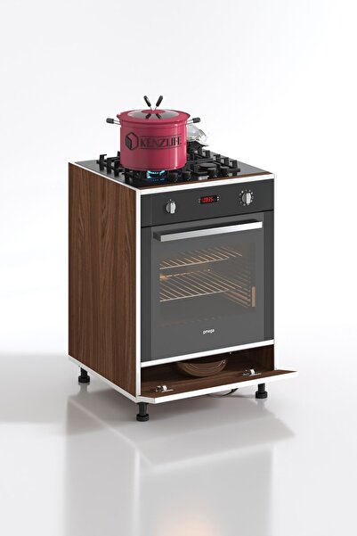 Kenzlife Ankastre Modülü Kabini Malik Ejder Mat Ceviz Renk 85*60*57 Fırın Ocak Dolabı Altıkapaklı Ayarlı Ayak