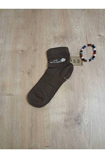 ENEFENDİ Дамски чорапи с флорални мотиви и аромат, от еластичен памук, в кафяво - без шевове 3640