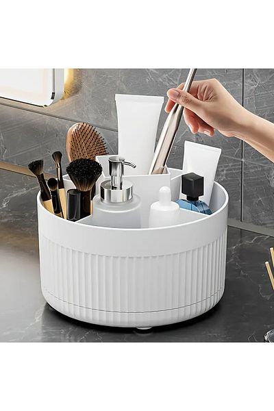 CEDAN Durable Spacious Cosmetic Storage Box - Stylish Swivel Makeup Organizer for Skincare and Brushes