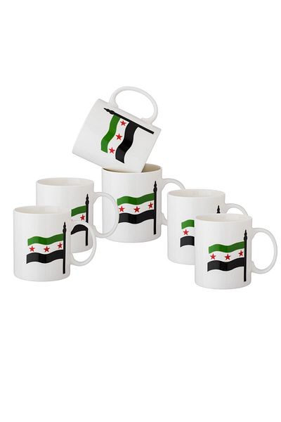 Dania 6 Piece Syrian Flag Logo Porcelain Tea Cup Set