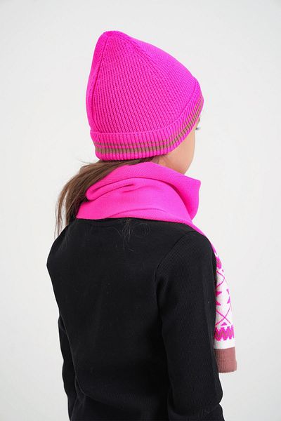 CHUBA Fuchsia Knitwear Scarf Beanie Set for 7-9 and 10-12 Years Old Children - Snow Pattern Chkıds104