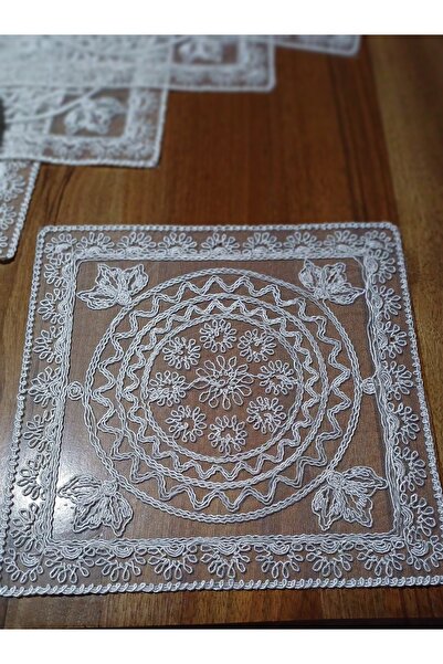 Neweste Service american cu 6 plăci - model pătrat, brodat cu șnur Angelz, serviciu de masă brodat pe tul