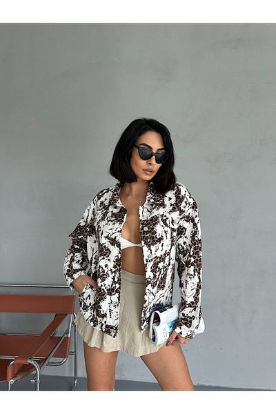 Zeo Basic Zeo Basic Leopard Jacket Denim Fabric White-Brown
