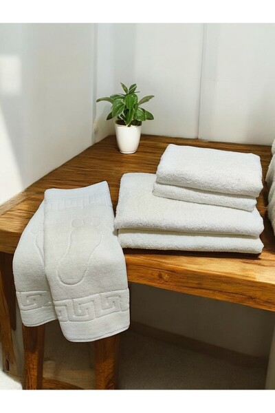 CNR Garden طقم مناشف حمام بيضاء مكون من 6 قطع، مناشف قدم، مناشف حمام، مناشف شعر