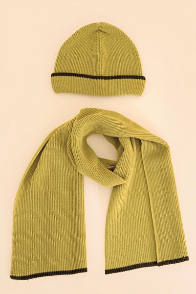 CHUBA Olive Color Thessaloniki Knit Scarf and Beanie Set for Kids Ages 7-9 & 10-12 - Chkıds106
