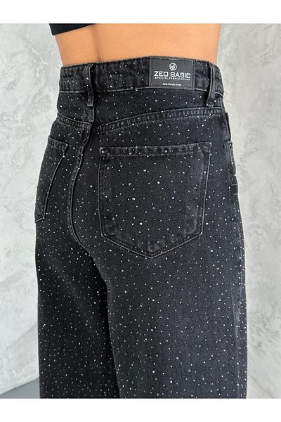 Zeo Basic PANTALONI JEAN BAGGY CU DETALII DE PIATRĂ