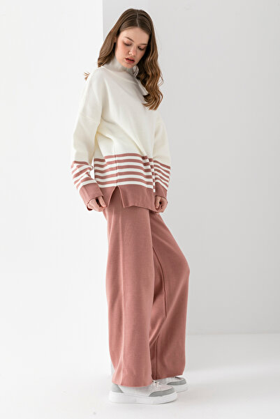 cebe triko Women's Striped Patterned Knitwear Set, Bottom Top Knitwear Set, Knitwear Sweater Pants Two-Piece Set.