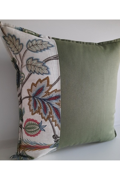 Fabric by Gülçin Pamuklu Duck Kumaş Yeşil Renk Yarım Desen Kırlent Kılıfı