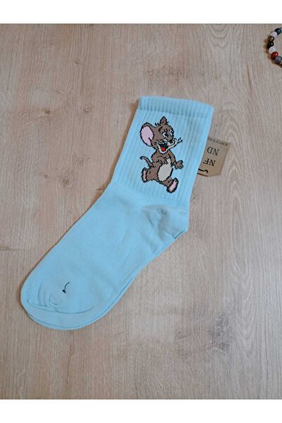 ENEFENDİ Джери памучни чорапи с животински принт, дамски сини чорапи, безшевни чорапи, размер 36-40