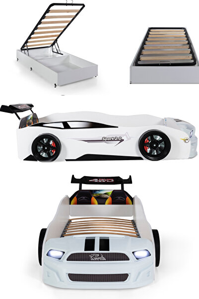 Ferramini Bazalı Beyaz Arabalı Yatak Sport Mst Işıklı