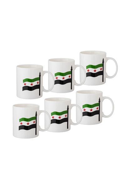 Dania 6 Piece Syrian Flag Logo Porcelain Tea Cup Set