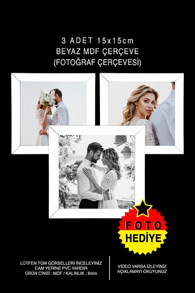 bymat 3 Pieces 15x15 Frame - White Frame - MDF Square Frame - Multiple Photo Frame Set