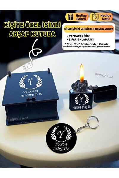 birdoz avm Kişiye Özel Isimli Hediyelik Harf Tasarım Siyah Benzinli Çakmak Ve...