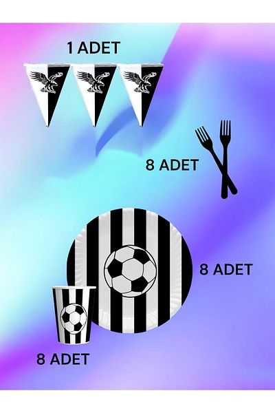 VibeHome 8-Person Black and White Fan S Pack - Birthday Party and Fun Events